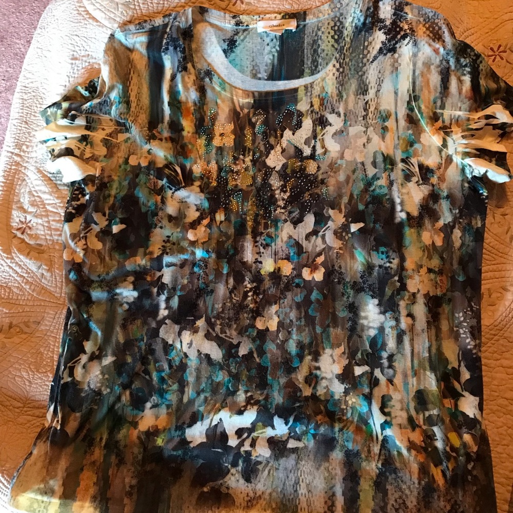 CJ Banks short sleeve multicolor floral top.